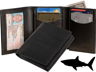 Black Shark Luxury Designer Exotic Trifold Wallet With ID Window - BullhideBelts.com