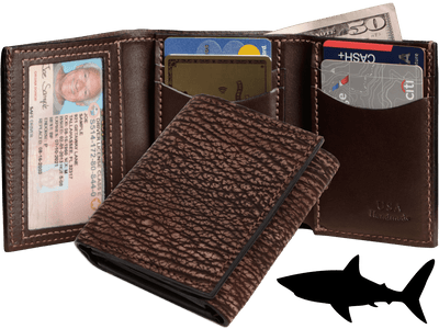 Brown Suede Shark Luxury Designer Exotic Trifold Wallet With ID Window - BullhideBelts.com