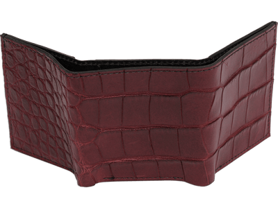 Burgundy Alligator Luxury Designer Exotic Trifold Wallet With ID Window - BullhideBelts.com