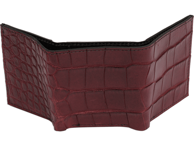 Burgundy Alligator Luxury Designer Exotic Trifold Wallet With ID Window - BullhideBelts.com