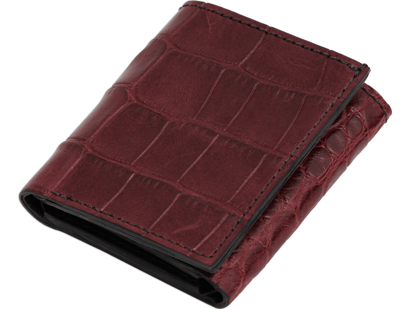 Burgundy Alligator Luxury Designer Exotic Trifold Wallet With ID Window - BullhideBelts.com