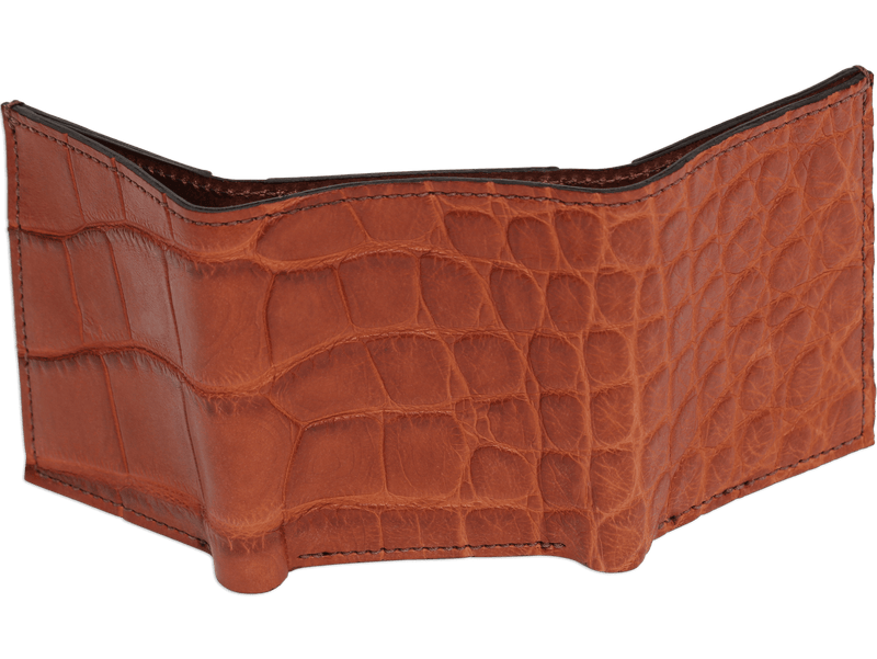 Cognac Alligator Luxury Designer Exotic Trifold Wallet With ID Window - BullhideBelts.com