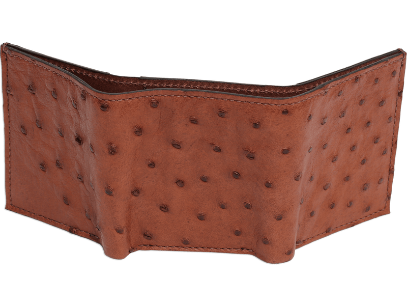 Cognac Ostrich Full Quill Luxury Designer Exotic Trifold Wallet With ID Window - BullhideBelts.com