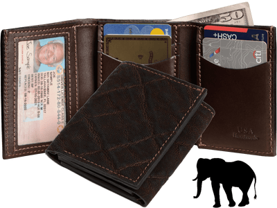 Dark Brown Elephant Luxury Designer Exotic Trifold Wallet With ID Window - BullhideBelts.com