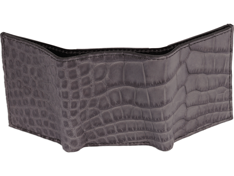 Gray Alligator Luxury Designer Exotic Trifold Wallet With ID Window - BullhideBelts.com