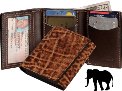 Rustic Brown Elephant Luxury Designer Exotic Trifold Wallet With ID Window - BullhideBelts.com