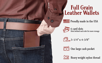 Medium Brown Premium Leather 6 Card Slot Bifold Wallet - Bullhide Belts