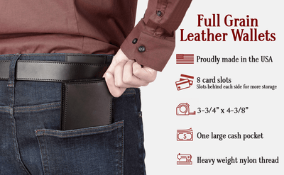 Black Premium Leather 8 Card Slot Bifold Wallet - Bullhide Belts