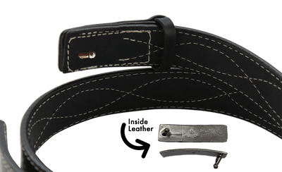 The Pit Boss: Black Figure 8 White Stitched Buckle-less Ball Hook 1.50" - Bullhide Belts