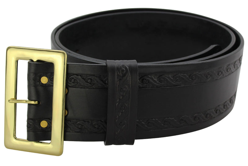 Bullhide Belts Black Leather Oak Leaf Embossed Santa Claus Belt (SKU 8586-18)