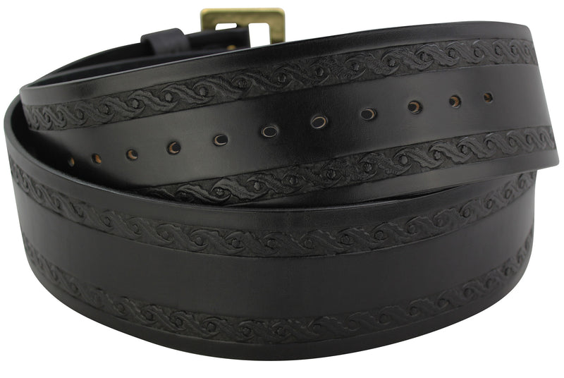 Bullhide Belts Black Leather Oak Leaf Embossed Santa Claus Belt (SKU 8586-18)