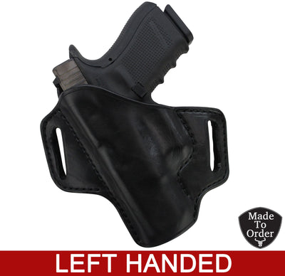 Bullhide Belts Black Leather Molded Gun Holster - FBI Forward Cant - Black Stitching - Left Handed