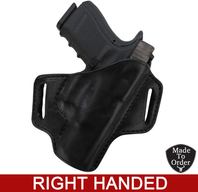 Black Leather Molded Gun Holster - FBI Forward Cant - Black Stitching - Right Handed - Bullhide Belts