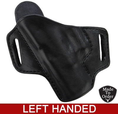 Black Leather Molded Gun Holster - FBI Forward Cant - Black Stitching - Left Handed - Bullhide Belts