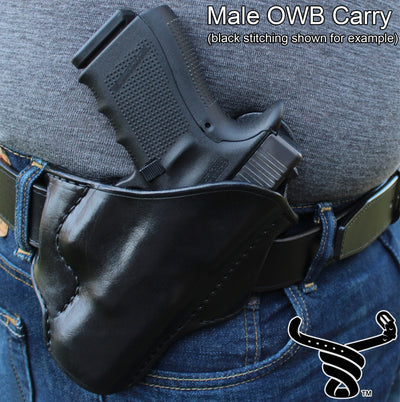 Bullhide Belts Black Leather Molded Gun Holster - FBI Forward Cant - Black Stitching - Left Handed