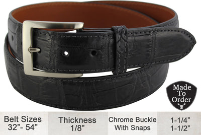 Alligator skin in black leather belt with steel buckle by Bullhide Belts