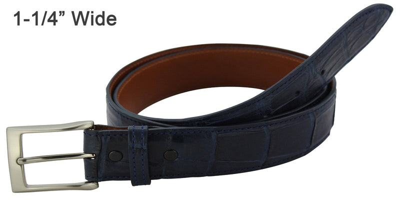 Navy Blue American Alligator Designer Full Grain Leather Belt (Allow Approx. 4 Weeks To Ship) - Bullhide Belts