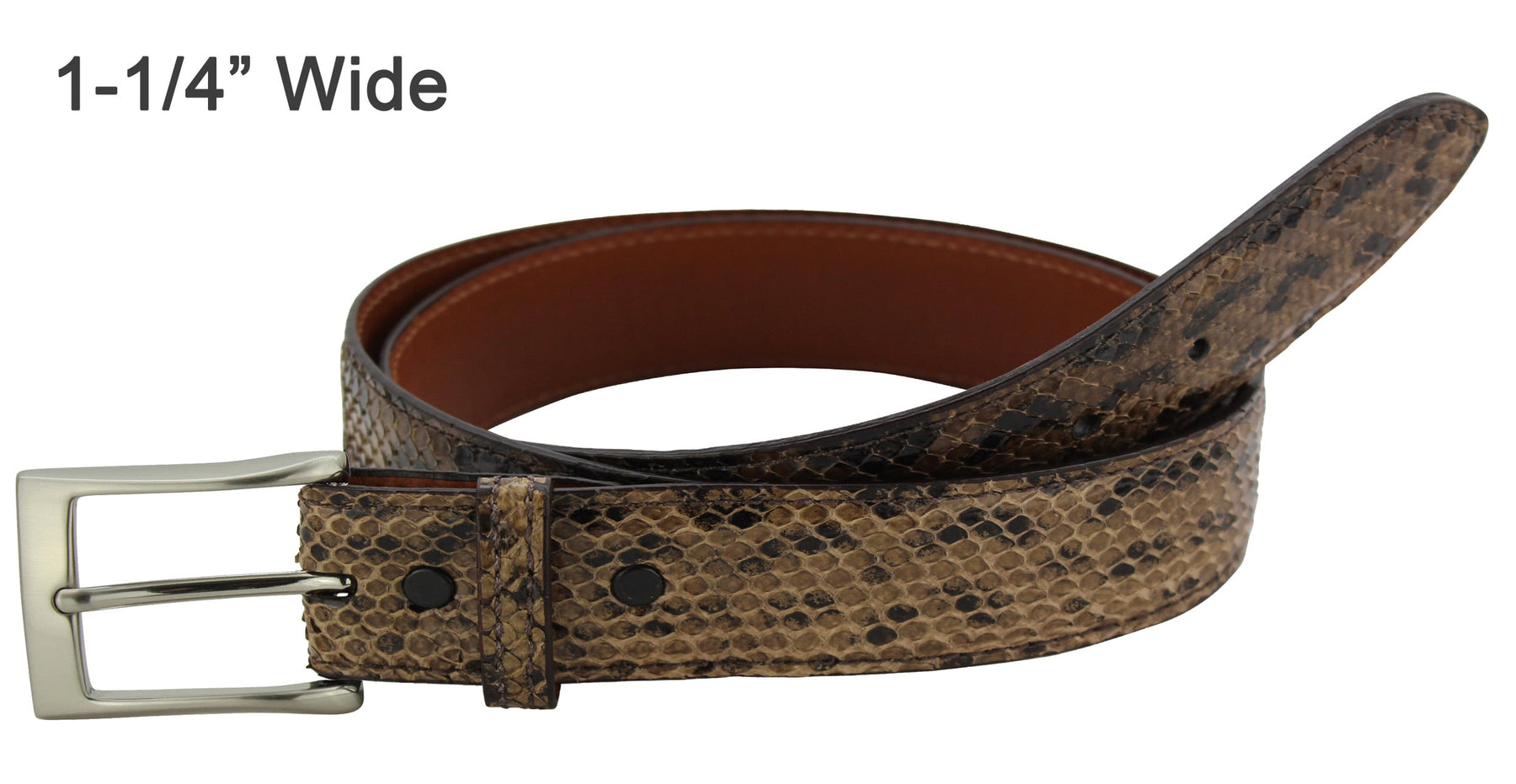 Men's Brown Anaconda Snake Skin Designer Full Grain Leather Belt