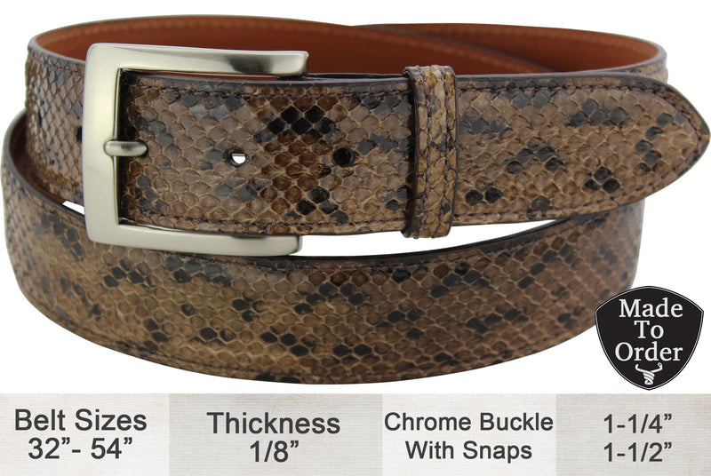 Bullhide Belts Brown Anaconda Snake Skin Dress or Casual Designer Belt