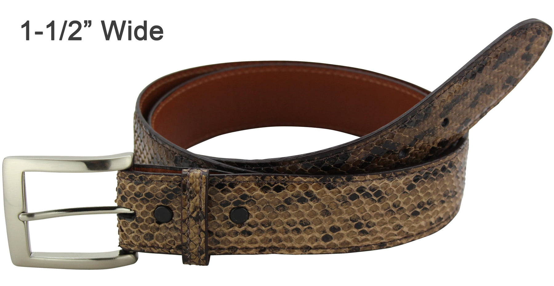 Men's Brown Anaconda Snake Skin Designer Full Grain Leather Belt