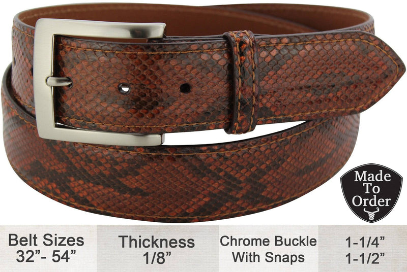 Cognac Python Snake Skin Designer Full Grain Leather Belt (Allow Approx. 4 Weeks To Ship) - Bullhide Belts