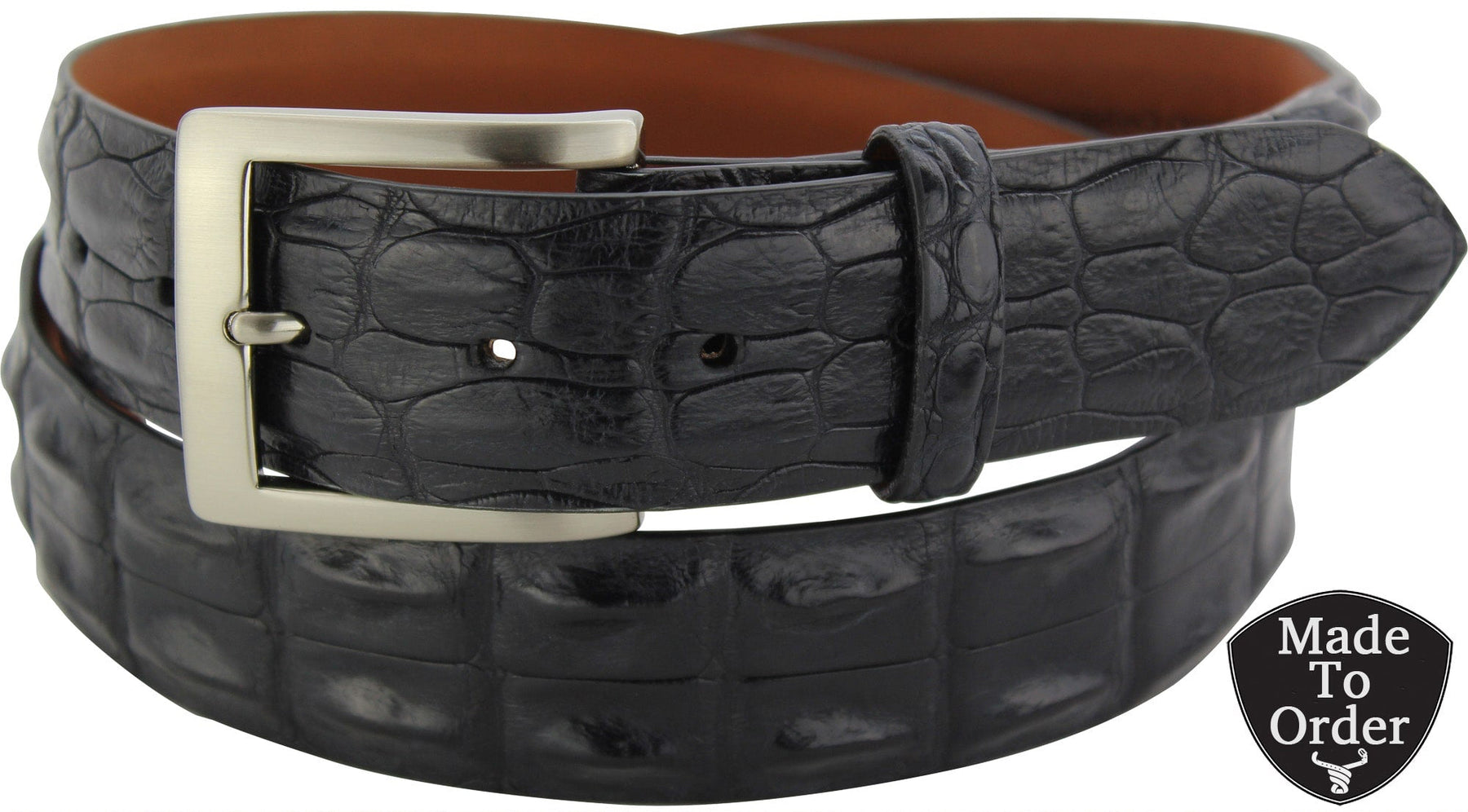 Crocodile belt made in France Sz SM Black Croco Print 1 main image 2