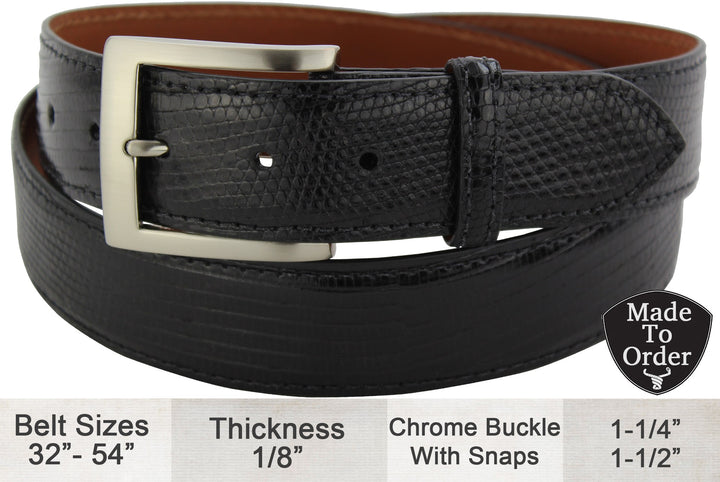 Black Lizard Skin Designer Full Grain Leather Belt Allow Approx. 3 to 4 Weeks to SHIP 38 1 1 2 BullhideBelts