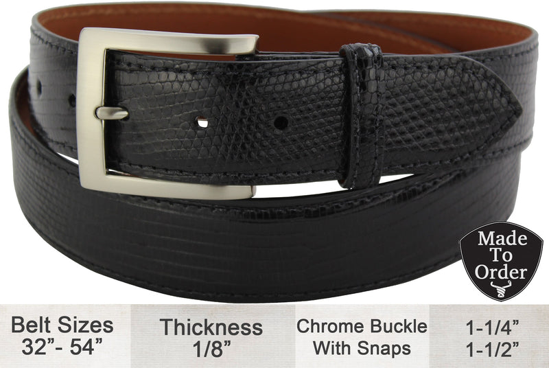 Black Lizard Skin Designer Full Grain Leather Belt (Allow Approx. 4 Weeks To Ship) - Bullhide Belts