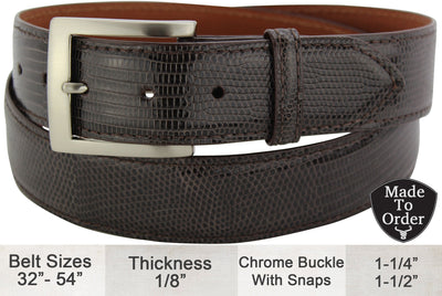 Brown Lizard Skin Designer Full Grain Leather Belt (Allow Approx. 4 Weeks To Ship) - Bullhide Belts