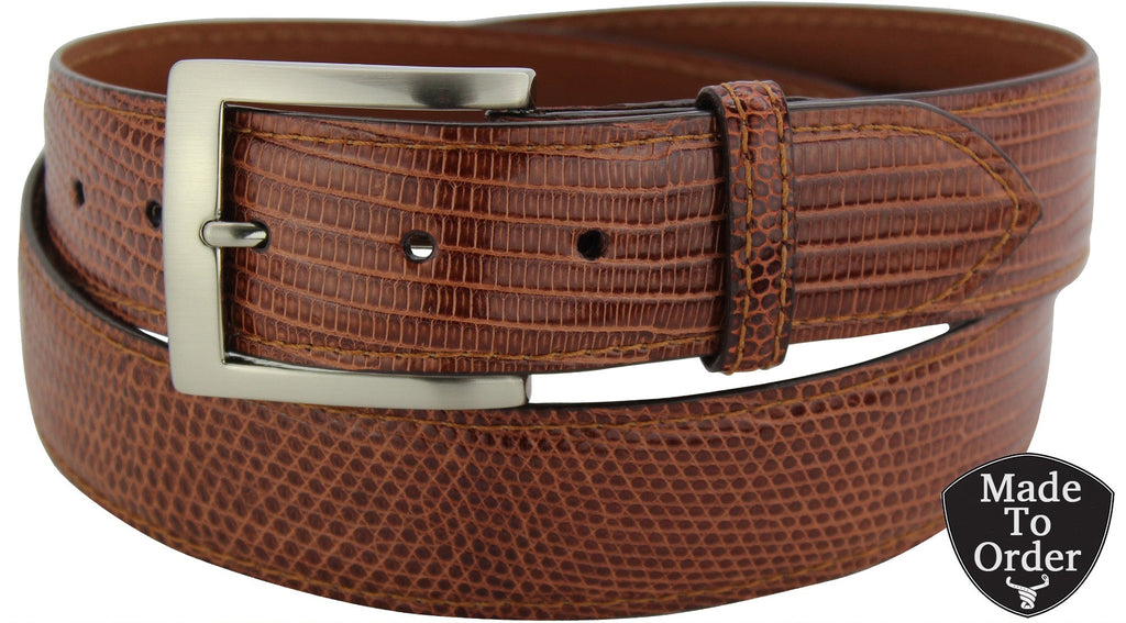 Men's Cognac Lizard Skin Designer Full Grain Leather Belt