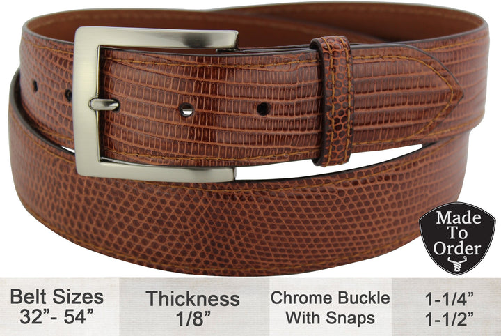 Men's Cognac Lizard Skin Designer Full Grain Leather Belt