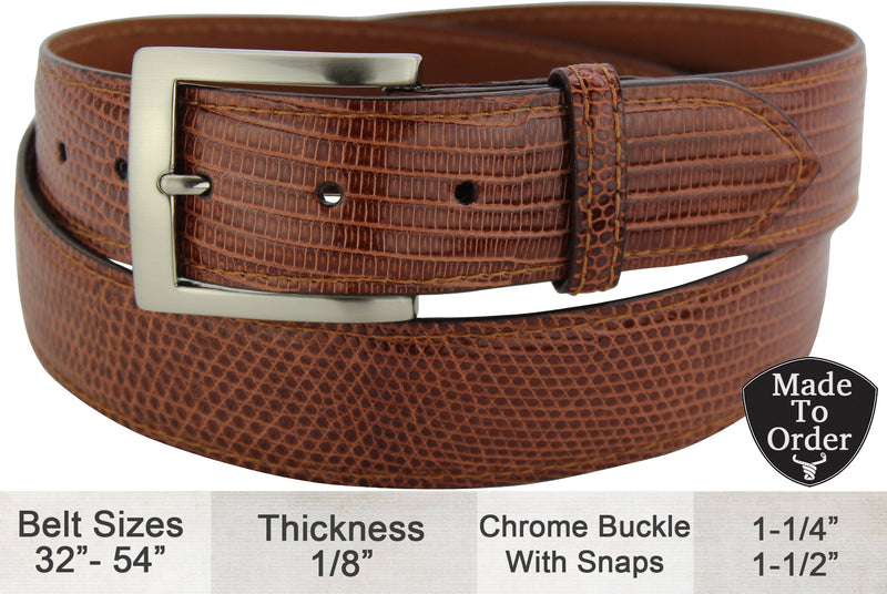Cognac Lizard Skin Designer Full Grain Leather Belt (Allow Approx. 4 Weeks To Ship) - Bullhide Belts