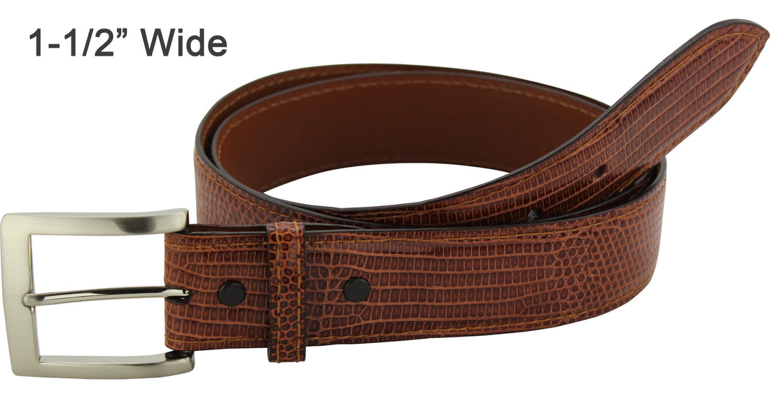 Men's Cognac Lizard Skin Designer Full Grain Leather Belt