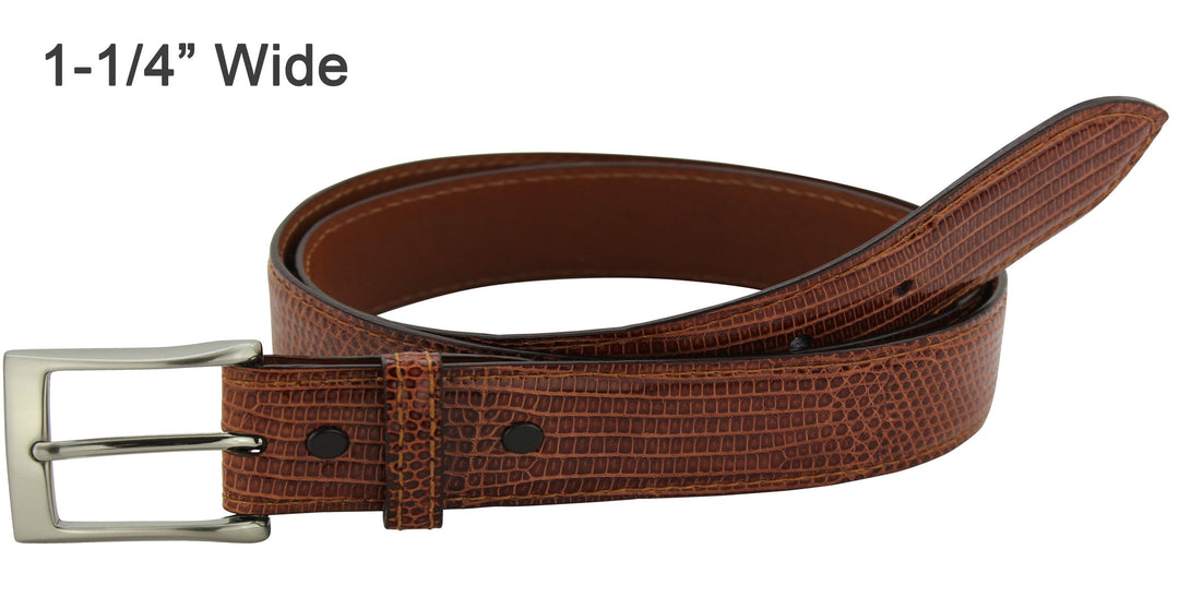 Men's Cognac Lizard Skin Designer Full Grain Leather Belt