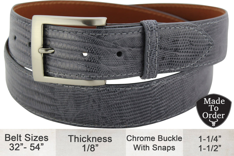 Gray Lizard Skin Designer Full Grain Leather Belt (Allow Approx. 4 Weeks To Ship) - Bullhide Belts