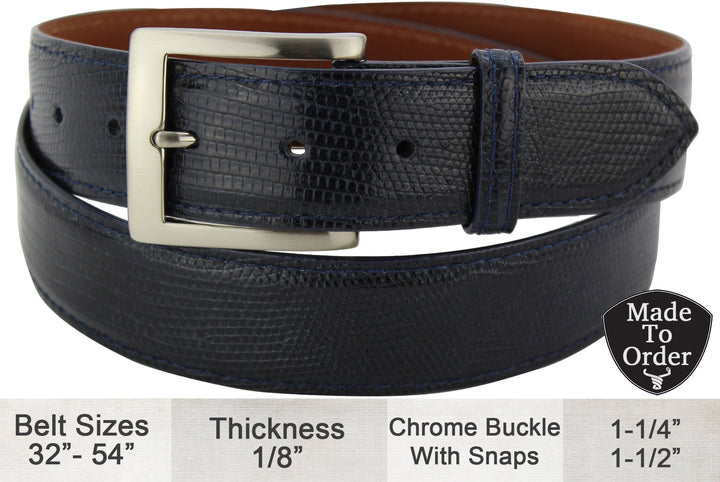 Men s Navy Blue Lizard Skin Designer Full Grain Leather Belt Allow Approx. 3 To 4 Weeks To Ship