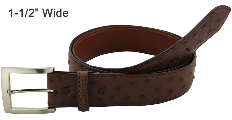 Brown Ostrich Designer Full Grain Leather Belt (Allow Approx. 4 Weeks To Ship) - Bullhide Belts