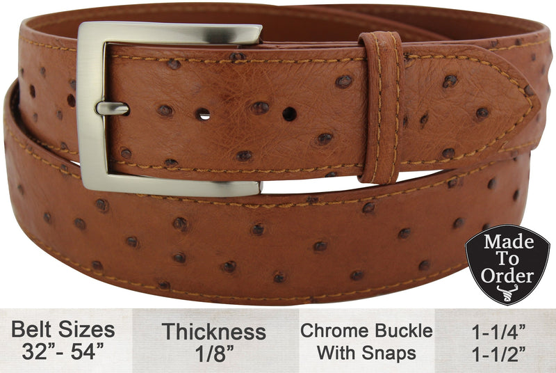 Cognac Ostrich Designer Full Grain Leather Belt (Allow Approx. 4 Weeks To Ship) - Bullhide Belts