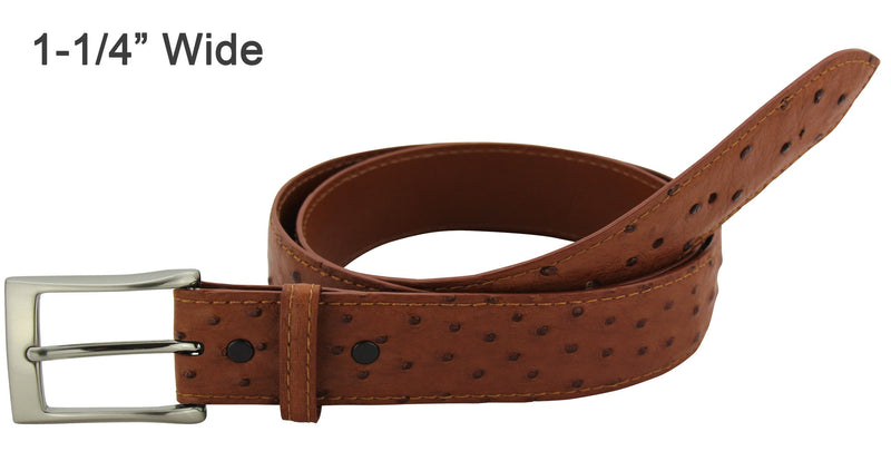 Cognac Ostrich Designer Full Grain Leather Belt (Allow Approx. 4 Weeks To Ship) - Bullhide Belts