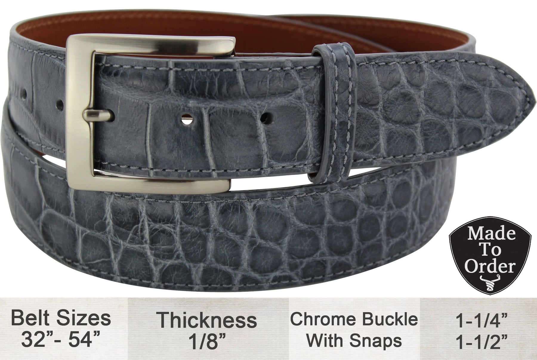 Gray American Alligator Designer Full Grain Leather Belt Allow