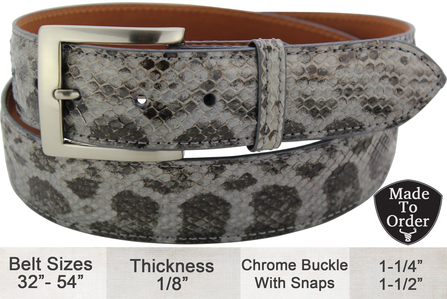 Men's Gray Anaconda Snake Skin Designer Full Grain Leather