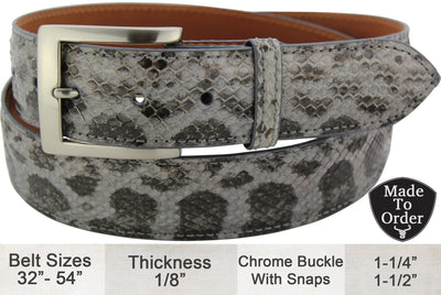 Bullhide Belts Grey Anaconda Snake Skin Dress or Casual Designer Belt
