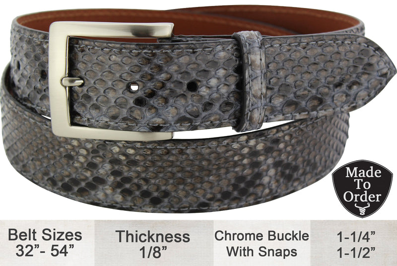 Bullhide Belts Grey Python Snake Skin Dress or Casual Designer Belt