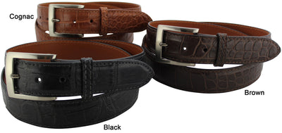 Three colors of alligator skin leather belts by Bullhide Belts