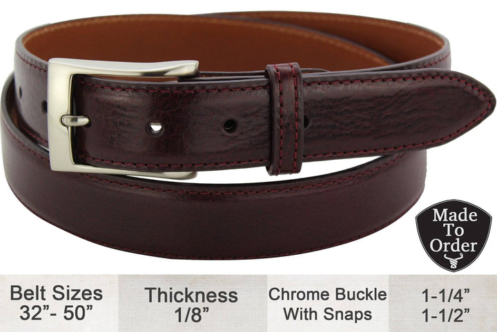 Men s Burgundy Italian Calf Leather Dress Full Grain Leather Belt Allow Approx. 3 To 4 Weeks To Ship