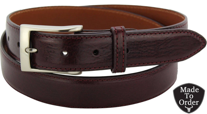 Men's Burgundy Italian Calf Leather Dress Full Grain Leather Belt **Made To Order Allow 5 To 6 Weeks To Ship 34" / 1-1/4" Men's Burgundy Italian Calf Leather Dress Full Grain Leather Belt **Made To Order Allow 5 To 6 Weeks To Ship 34" / 1-1/4"