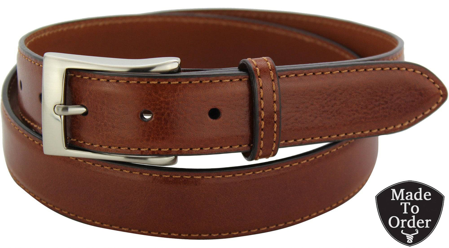 Genuine Leather Belt with 100% Brass Buckle in Cognac. 1 main image 3