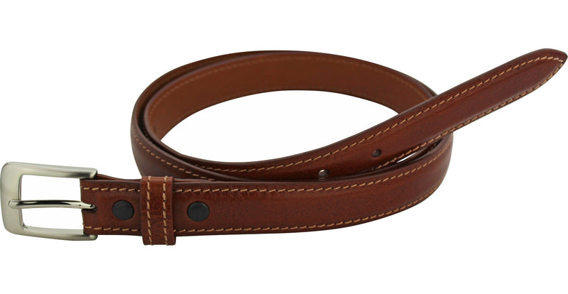 Cognac Italian Calf Leather Designer One Inch Wide Dress Full Grain Leather Belt (Allow Approx. 4 Weeks To Ship) - Bullhide Belts