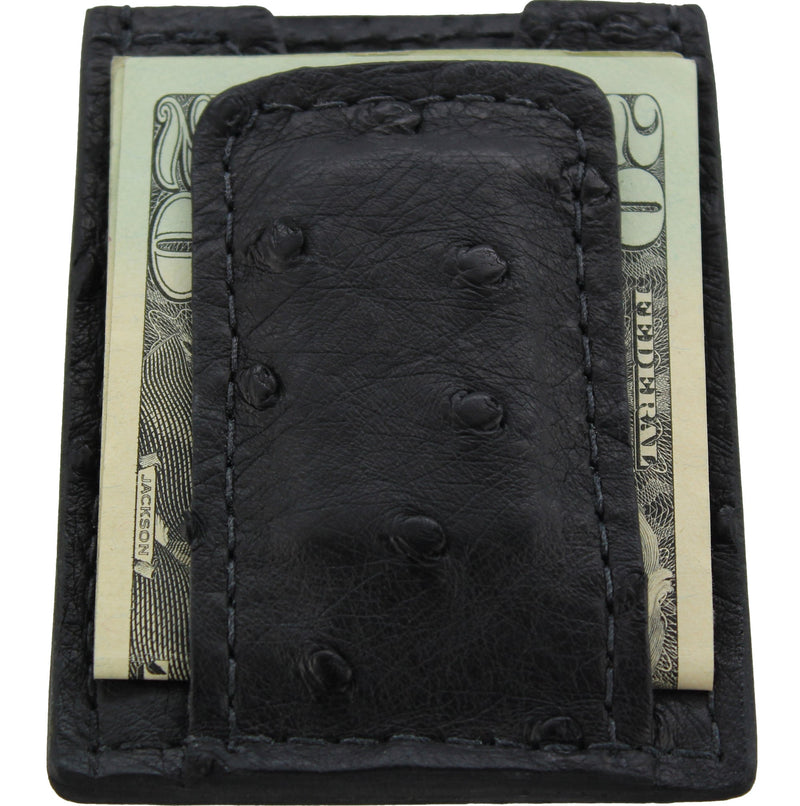 Black Ostrich Money Clip Wallet With Credit Card Slots - Bullhide Belts