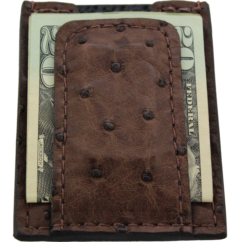 Brown Ostrich Money Clip Wallet With Credit Card Slots - Bullhide Belts